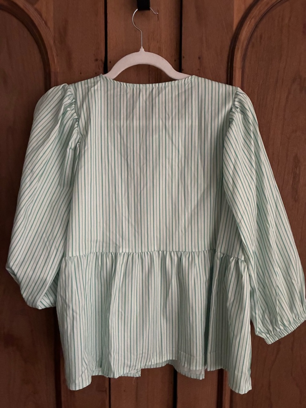 Green & White Stripe Front Tie Peplum Top - Picture 2 of 2